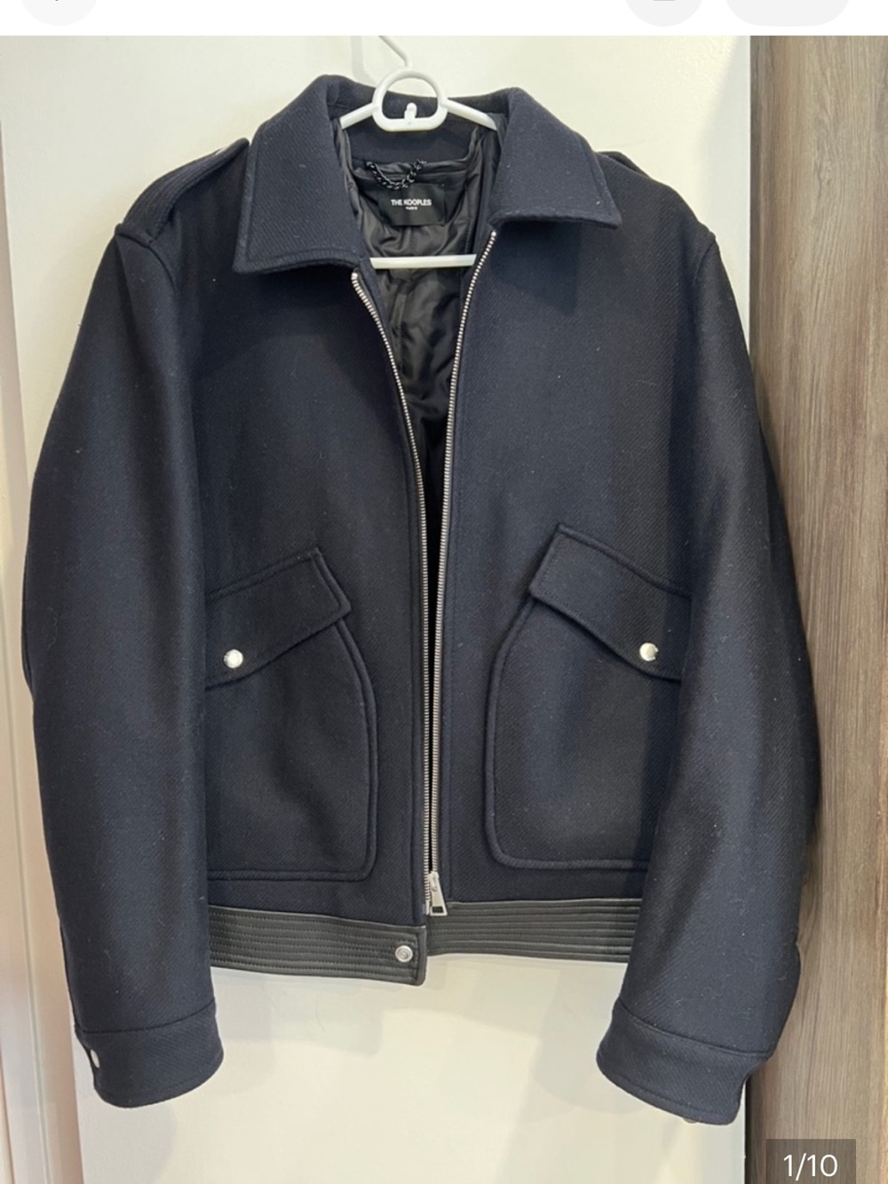 The Kooples Men’s Black Bomber Wool Zip Jacket